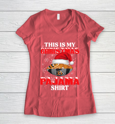 Cincinnati Bengals This Is My Christmas Pajama Shirt NFL Women's V-Neck T-Shirt 4
