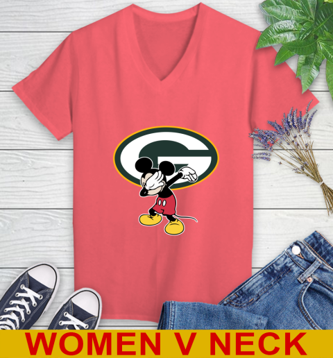 Green Bay Packers NFL Football Dabbing Mickey Disney Sports Women's V-Neck T-Shirt 7