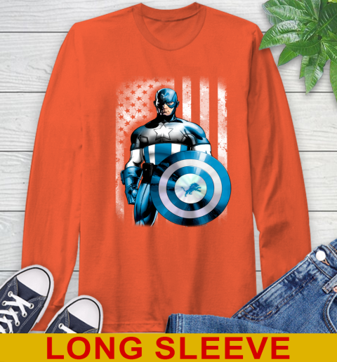 Detroit Lions NFL Football Captain America Marvel Avengers American Flag Shirt Long Sleeve T-Shirt 4