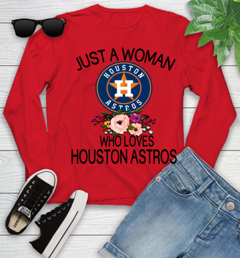 MLB Just A Woman Who Loves Houston Astros Baseball Sports Youth Long Sleeve 8