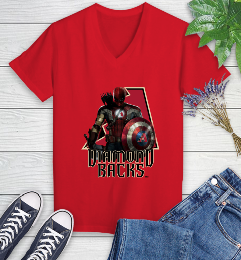 MLB Captain America Thor Spider Man Hawkeye Avengers Endgame Baseball Arizona Diamondbacks Women's V-Neck T-Shirt 12