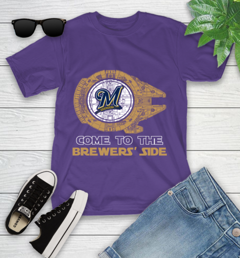 MLB Come To The Milwaukee Brewers Side Star Wars Baseball Sports Youth T-Shirt 3