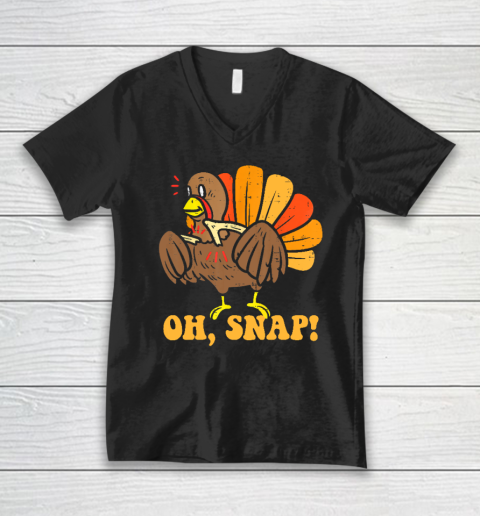 Happy Oh Snap Turkey Funny Thanksgiving Turkey Day V-Neck T-Shirt