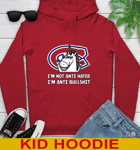 Montreal Canadiens NHL Hockey Unicorn I'm Not Anti Hater I'm Anti Bullshit Youth Hoodie 11
