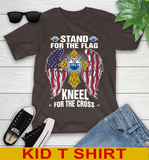NHL Hockey Edmonton Oilers Stand For Flag Kneel For The Cross Shirt Youth T-Shirt 6
