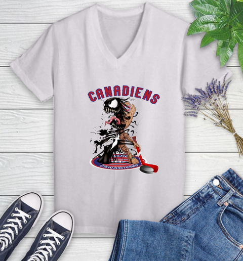 NHL Montreal Canadiens Hockey Venom Groot Guardians Of The Galaxy Women's V-Neck T-Shirt