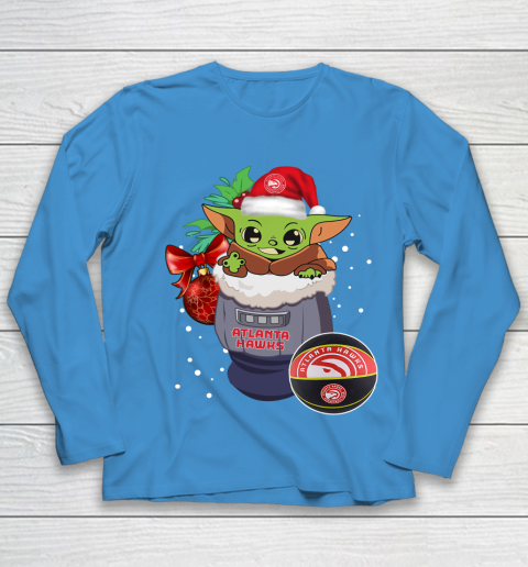 Atlanta Hawks Christmas Baby Yoda Star Wars Funny Happy NBA Youth Long Sleeve 7