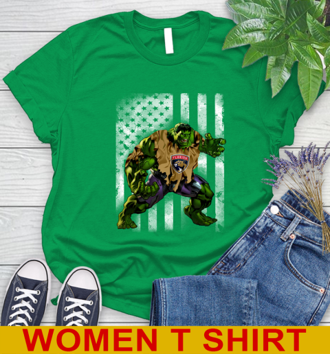 Florida Panthers Hulk Marvel Avengers NHL Hockey American Flag Women's T-Shirt 7
