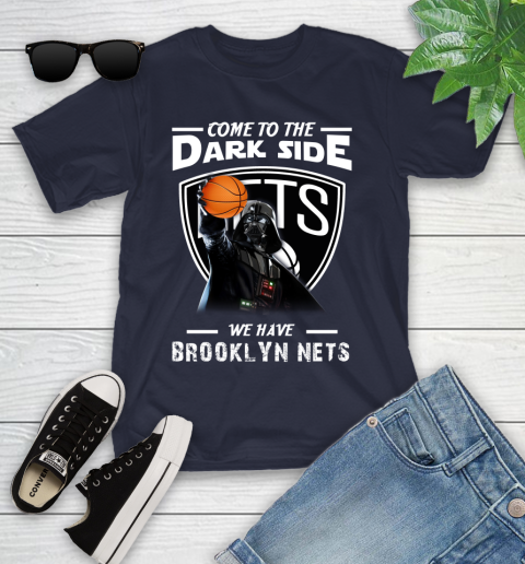 NBA Come To The Dark Side We Have Brooklyn Nets Star Wars Darth Vader Basketball Youth T-Shirt 2