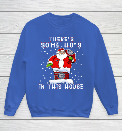 New England Patriots Christmas There Is Some Hos In This House Santa Stuck In The Chimney NFL Youth Sweatshirt 6