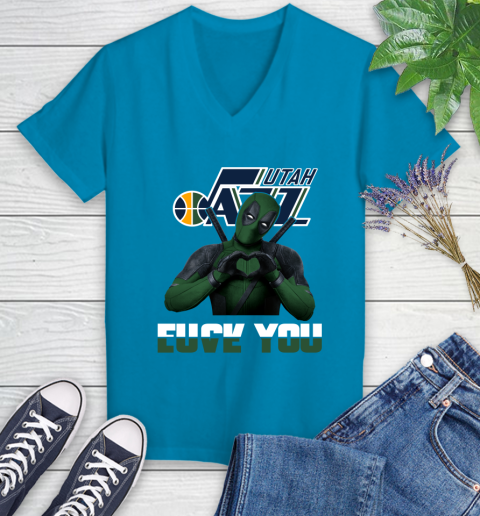 NBA Utah Jazz Deadpool Love You Fuck You Basketball Sports Women's V-Neck T-Shirt 8 NBA Utah Jazz Deadpool Love You Fuck You Basketball Sports Women's V-Neck T-Shirt - Image 8