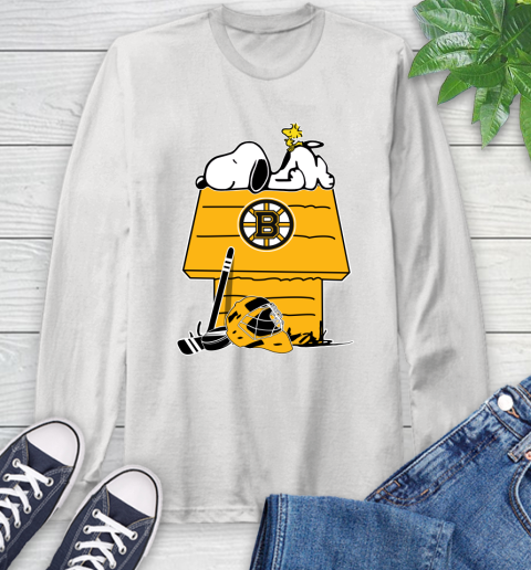 Boston Bruins NHL Hockey Snoopy Woodstock The Peanuts Movie Long Sleeve T-Shirt