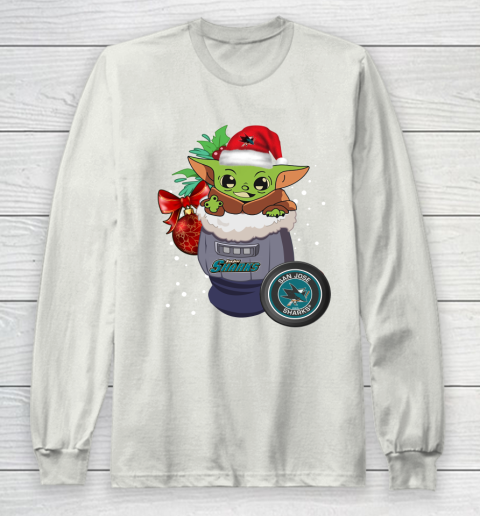 San Jose Sharks Christmas Baby Yoda Star Wars Funny Happy NHL Long Sleeve T-Shirt 12