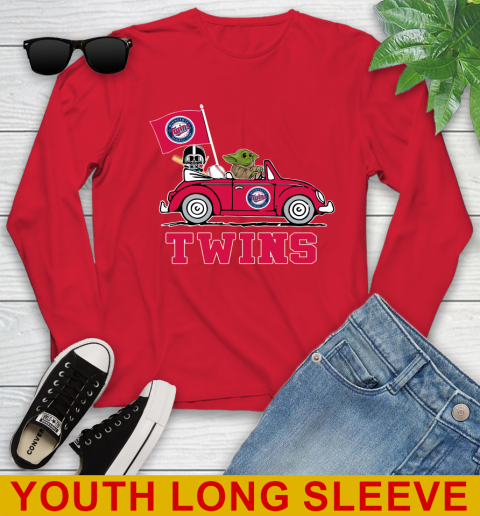 MLB Baseball Minnesota Twins Darth Vader Baby Yoda Driving Star Wars Shirt Youth Long Sleeve 11