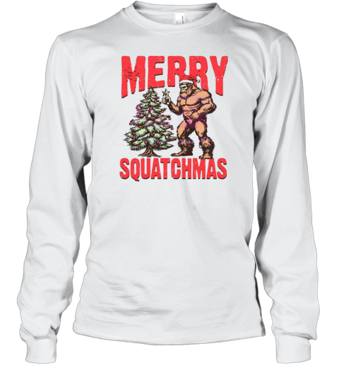 Merry Squatchmas Bigfoot Santa hat Christmas Long Sleeve T-Shirt