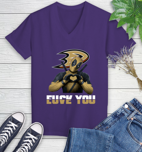 NHL Deadpool Love You Fuck You Hockey Sports Women's V-Neck T-Shirt 3