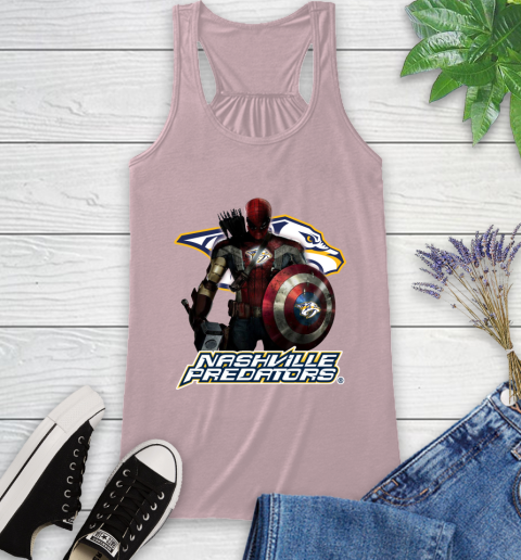 NHL Captain America Thor Spider Man Hawkeye Avengers Endgame Hockey Nashville Predators Racerback Tank 11