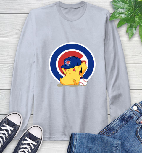 MLB Pikachu Baseball Sports Chicago Cubs Long Sleeve T-Shirt 6