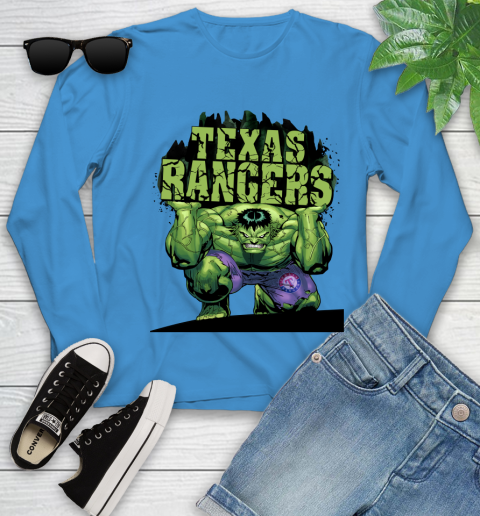 Texas Rangers MLB Baseball Incredible Hulk Marvel Avengers Sports Youth Long Sleeve 7