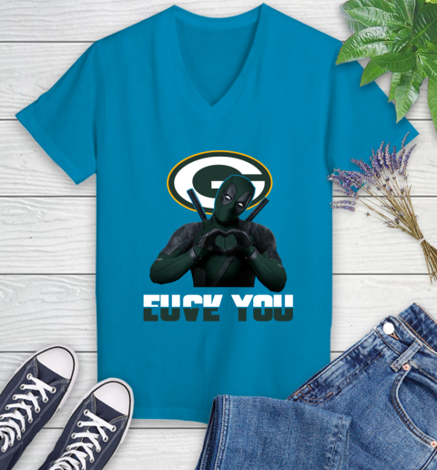 NHL Green Bay Packers Deadpool Love You Fuck You Football Sports Women's V-Neck T-Shirt 7
