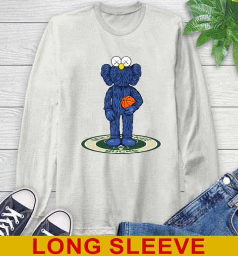 NBA Basketball Milwaukee Bucks Kaws Bff Blue Figure Shirt Long Sleeve T-Shirt 12