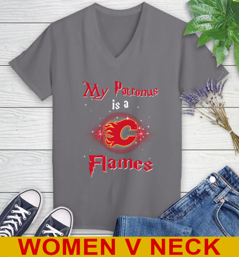NHL Hockey Harry Potter My Patronus Is A Calgary Flames Women's V-Neck T-Shirt 12 NHL Hockey Harry Potter My Patronus Is A Calgary Flames Women's V-Neck T-Shirt - Image 12