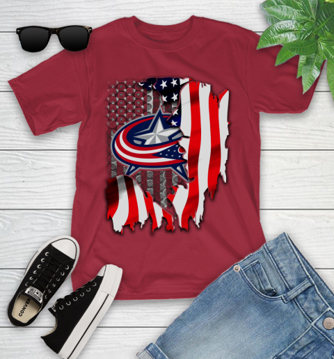 Columbus Blue Jackets NHL Hockey American Flag Youth T-Shirt - Image 15