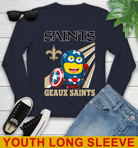 NFL Football New Orleans Saints Captain America Marvel Avengers Minion Shirt Youth Long Sleeve 2