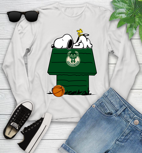 Milwaukee Bucks NBA Basketball Snoopy Woodstock The Peanuts Movie Youth Long Sleeve
