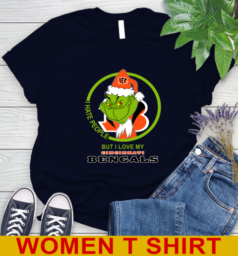 Cincinnati Bengals NFL Christmas Grinch I Hate People But I Love My Favorite Football Team Women's T-Shirt 3