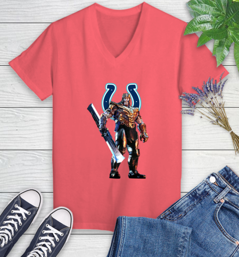 NFL Thanos Gauntlet Avengers Endgame Football Indianapolis Colts Women's V-Neck T-Shirt 6