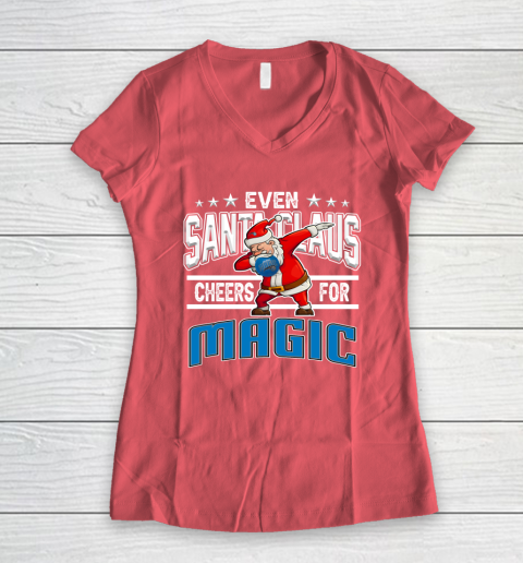Orlando Magic Even Santa Claus Cheers For Christmas NBA Women's V-Neck T-Shirt 4