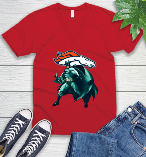 NFL Batman Football Sports Denver Broncos V-Neck T-Shirt 7