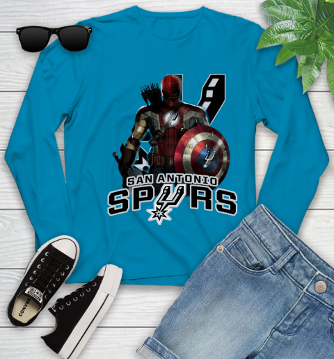 San Antonio Spurs NBA Basketball Captain America Thor Spider Man Hawkeye Avengers Youth Long Sleeve 7