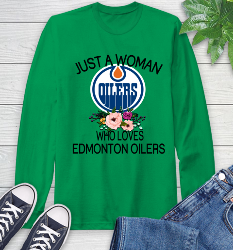 NHL Just A Woman Who Loves Edmonton Oilers Hockey Sports Long Sleeve T-Shirt 5