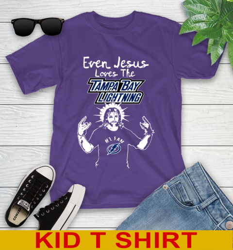 Tampa Bay Lightning NHL Hockey Even Jesus Loves The Lightning Shirt Youth T-Shirt 3