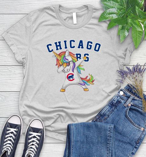 Chicago Cubs MLB Baseball Funny Unicorn Dabbing Sports Women's T-Shirt