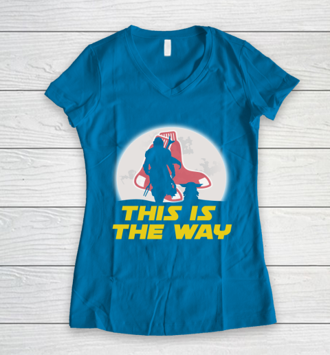 Boston Red Sox MLB Baseball Star Wars Yoda And Mandalorian This Is The Way Women's V-Neck T-Shirt 5