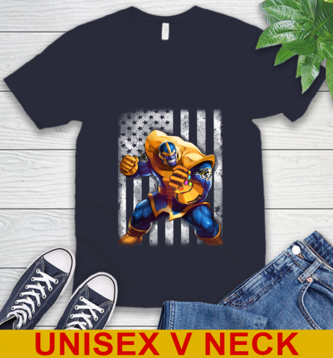 NHL Hockey Nashville Predators Thanos Marvel American Flag Shirt V-Neck T-Shirt 2