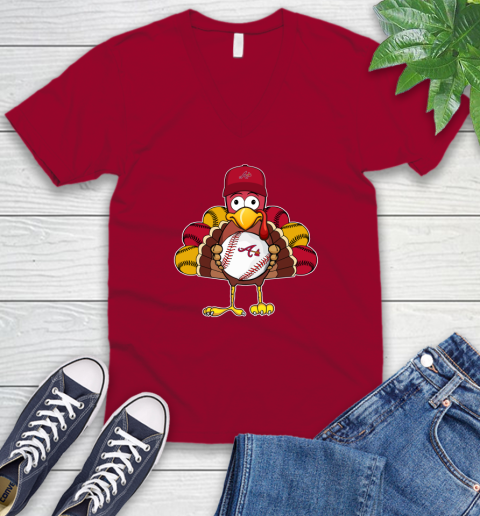 Atlanta Braves Turkey thanksgiving V-Neck T-Shirt 8