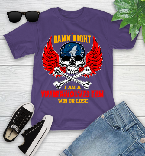 NBA Damn Right I Am A Minnesota Timberwolves Win Or Lose Skull Basketball Sports Youth T-Shirt 3