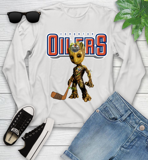 Edmonton Oilers NHL Hockey Groot Marvel Guardians Of The Galaxy Youth Long Sleeve