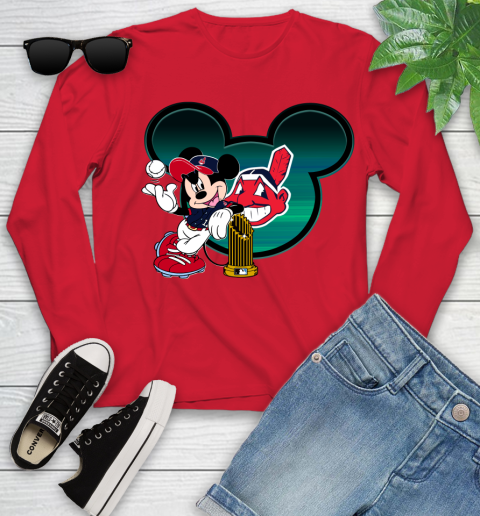 MLB Cleveland Indians The Commissioner's Trophy Mickey Mouse Disney Youth Long Sleeve 11