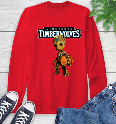 Minnesota Timberwolves NBA Basketball Groot Marvel Guardians Of The Galaxy Long Sleeve T-Shirt 10