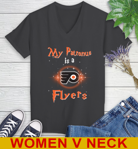 NHL Hockey Harry Potter My Patronus Is A Philadelphia Flyers Women's V-Neck T-Shirt 8