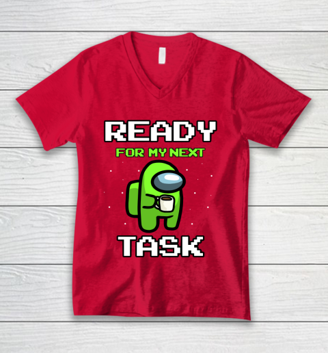 Among Us Shirt Ready For Work Green V-Neck T-Shirt 3