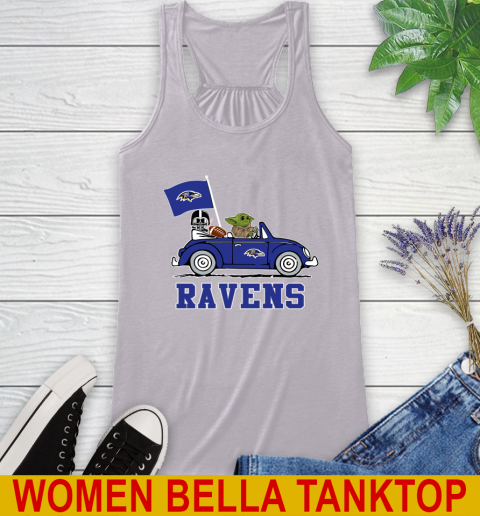 NFL Football Baltimore Ravens Darth Vader Baby Yoda Driving Star Wars Shirt Racerback Tank 5