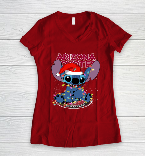 Arizona Coyotes NHL Hockey noel stitch Christmas Women's V-Neck T-Shirt 6