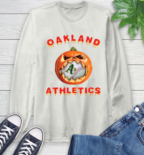 MLB Oakland Athletics Halloween Pumpkin Baseball Sports Long Sleeve T-Shirt 12
