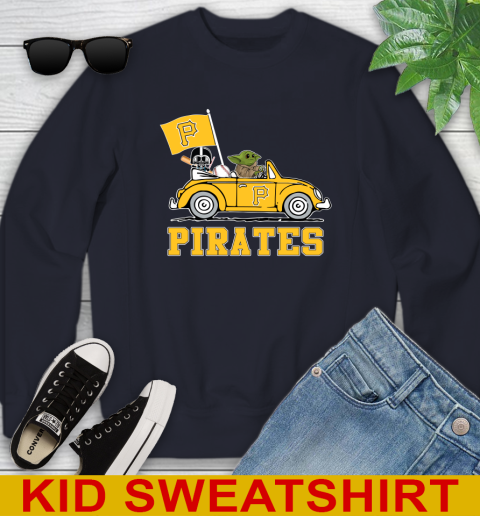 MLB Baseball Pittsburgh Pirates Darth Vader Baby Yoda Driving Star Wars Shirt Youth Sweatshirt 3